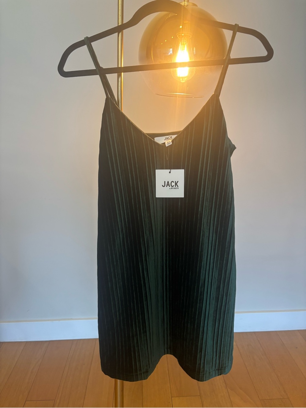 BB Dakota Jack Velvet-Feel Dark Green Pleated Mini Dress